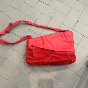 Gino Vintage Rare Red Leather Suede Hobo Bag